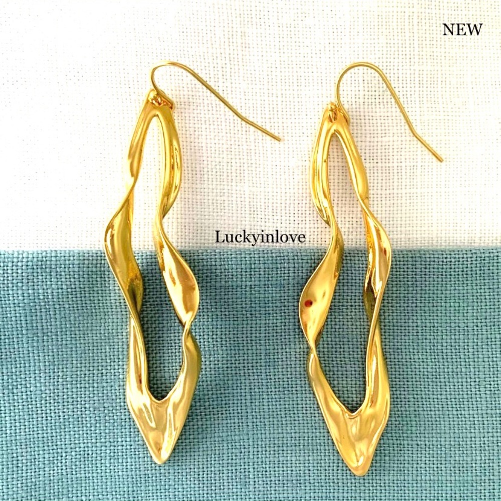 Alexis Bittar Gold Light Sculpted Linear Svelte Crumpled Hoop Wire Earrings - Picture 10 of 15